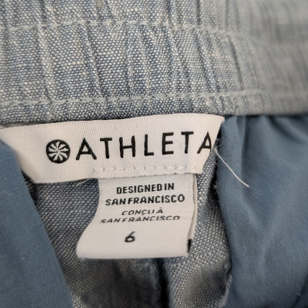 Athleta Retreat Linen Jogger Pants Womens 6 Heather Blue Zip Pockets Drawstring - Picture 6 of 12